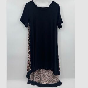 Tee For The Soul Dress Women Large NEW Black Sleep Pajamas Ruffle Animal Print